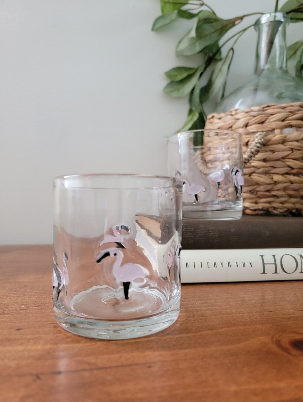 Set Of 2 Pink Flamingo Icon Charm Juice Drinking Glasses Drinkware